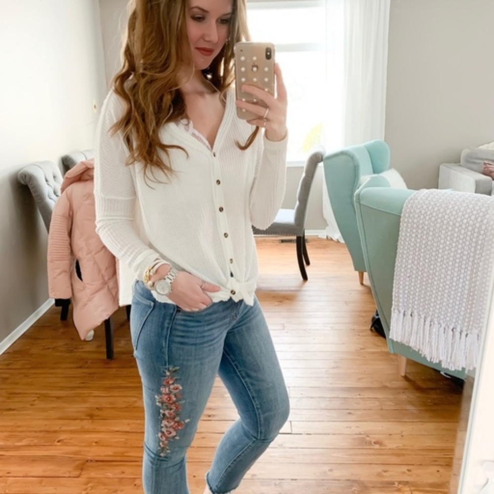 Abercrombie and Fitch High Rise Embroidered jeans.